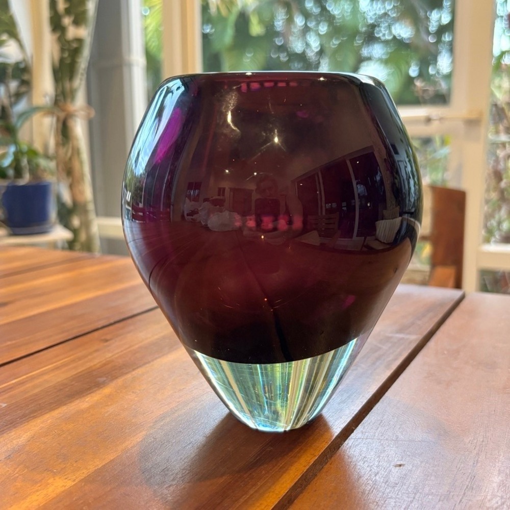 Heavy‎ Amethyst Sommerso Art Glass Vase 4 lb Purple Cased Glass Sculptural Piece